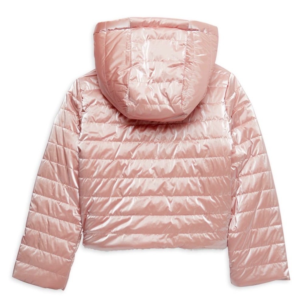 Michael Kors Girls Pink Puffer Hooded Jacket - Picture 2 of 6